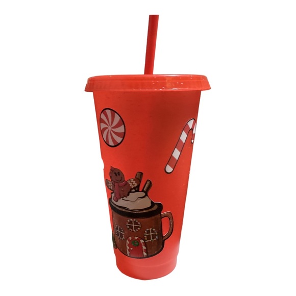 NEW handmade reusable cold cup “Gingerbread” with matching top & straw 24oz - Picture 2 of 8